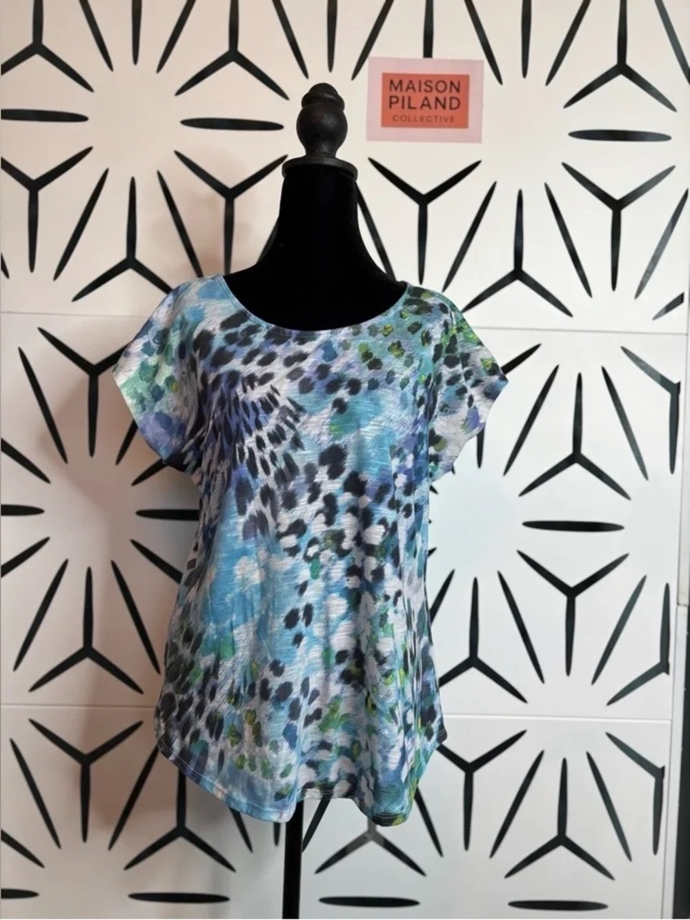 Maison Piland Blue Multi-Print Short Sleeve Tunic